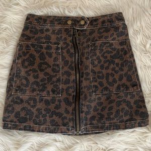 Brown leopard denim skirt
